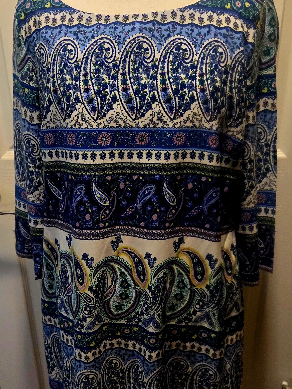 Old Navy Blue Paisley 3/4 Sleeve Shift Dress L Boat Neck